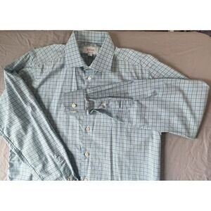Eton Contemporary Dress Shirt Mens 42 16.5 L Blue Brown Check Button Up Cotton
